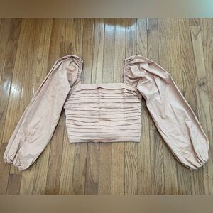 Abercrombie & Fitch Blush Pink Pleated Square-Neck Top with Balloon Sleeves